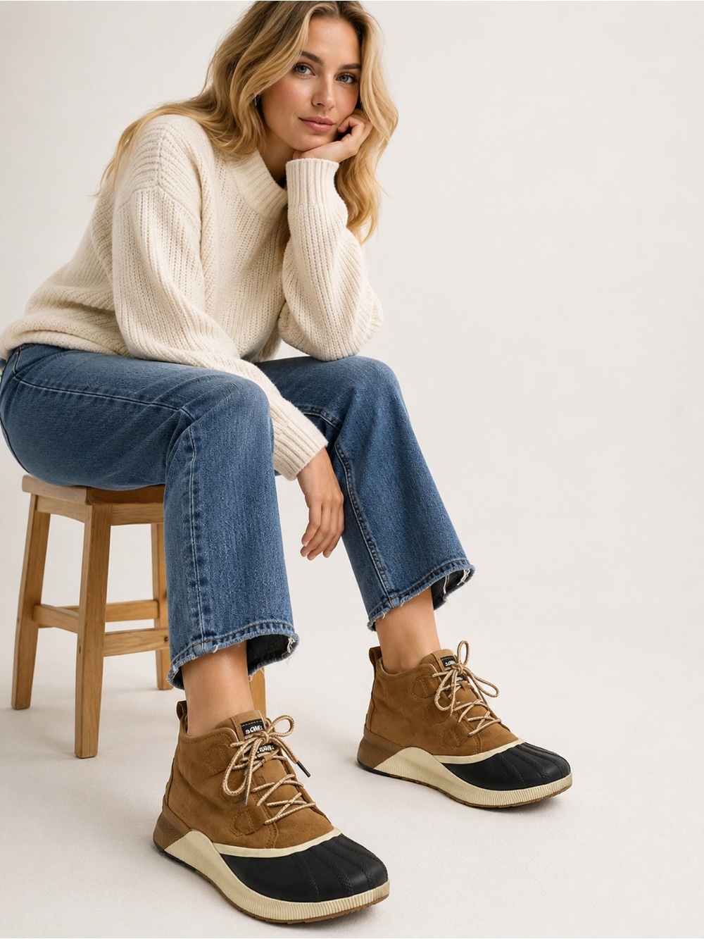 Sorel Out N About™ Duck Boots, Tan Suede & Black Waterproof Rubber Lace-Up, 10